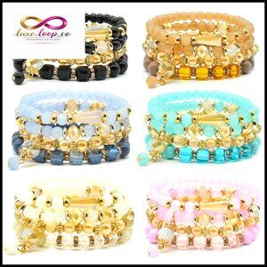 6 Set Stretch Bracelets Stackable Boho Bead Jewelry Handmade